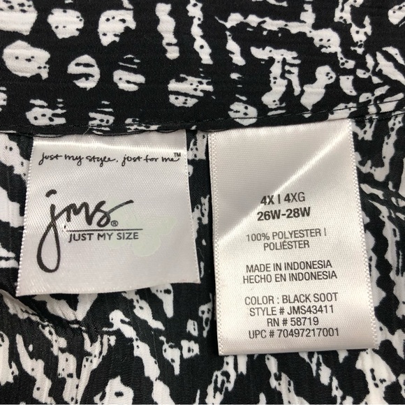 Just My Size 4X Blouse Button Up 3/4 Sleeve Built in Tank / Camisole Black White - Picture 9 of 11